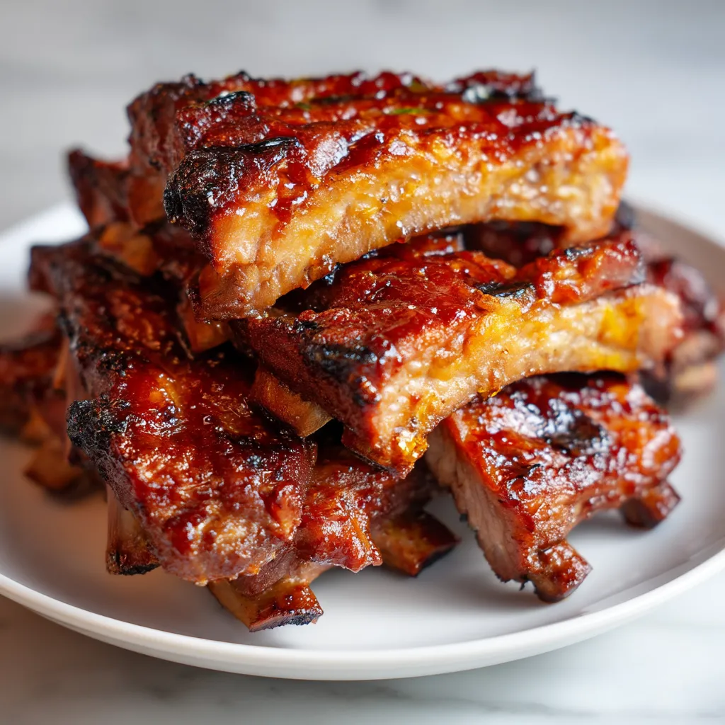 A plate of BBQ ribs.