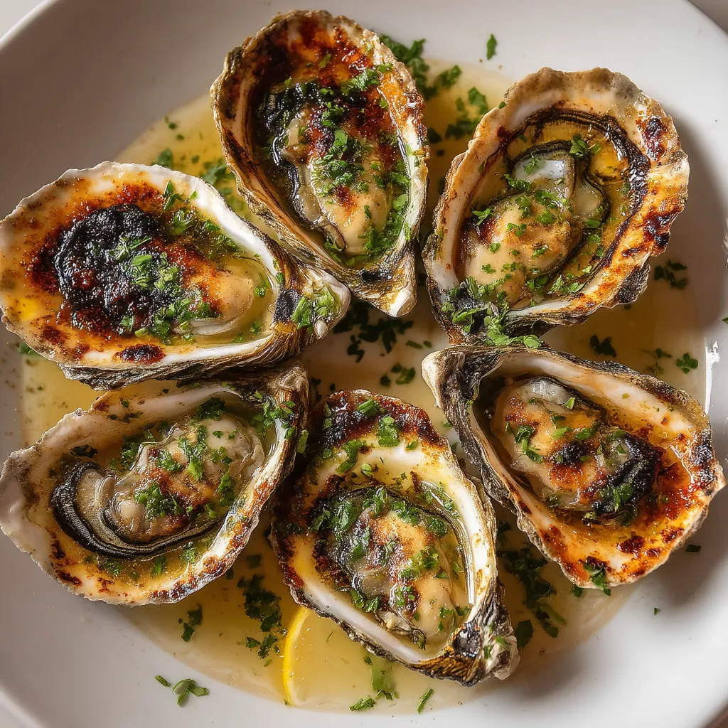 A plate of oysters with sauce.