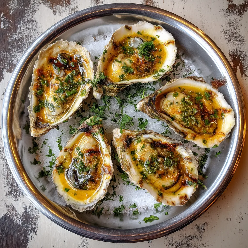 A plate of oysters with sauce.