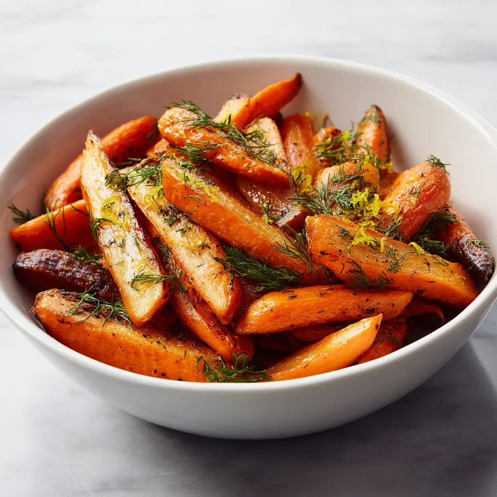 A bowl of carrots with herbs.
