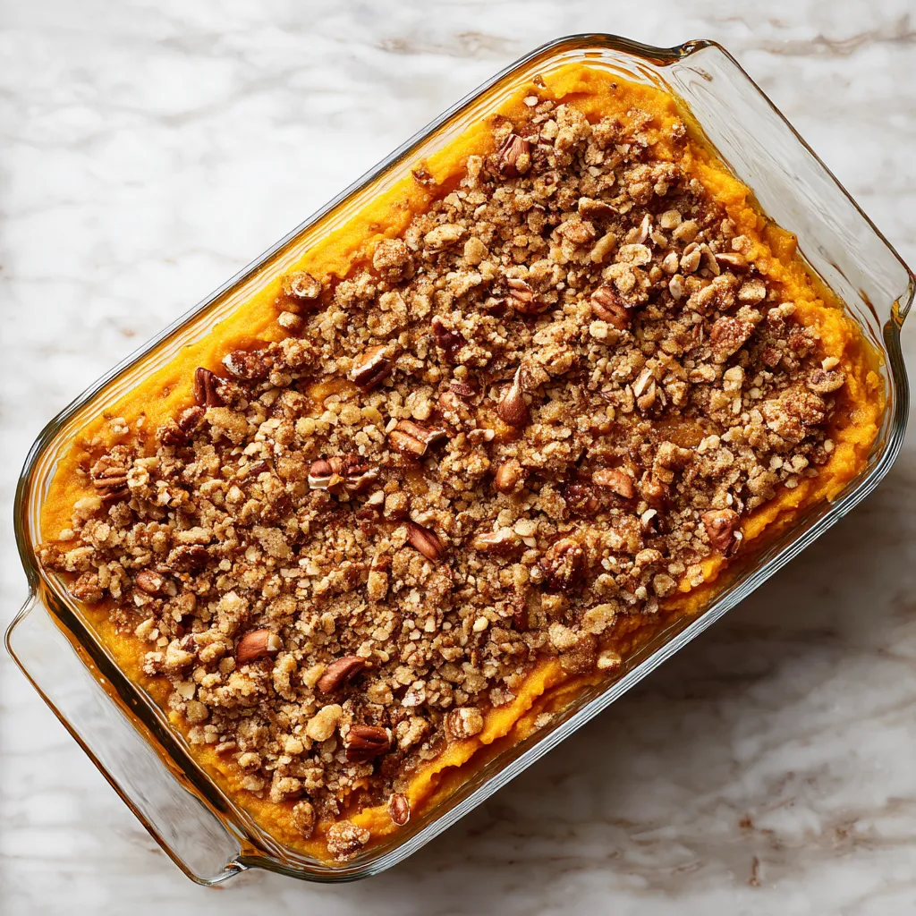 A glass dish filled with a casserole.