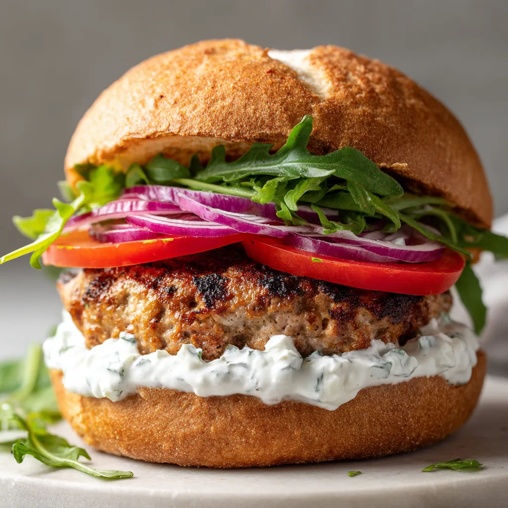 A burger with lettuce, tomato, and bacon.