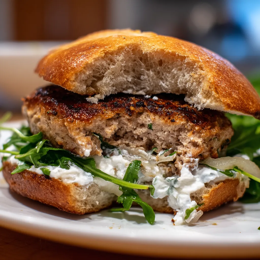 A sandwich with meat and lettuce on a white plate.