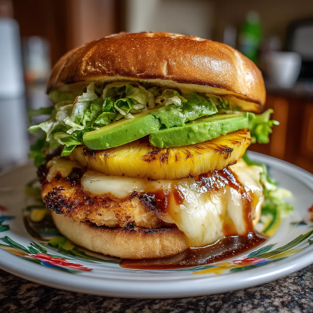 A sandwich with lettuce, pineapple, and avocado.