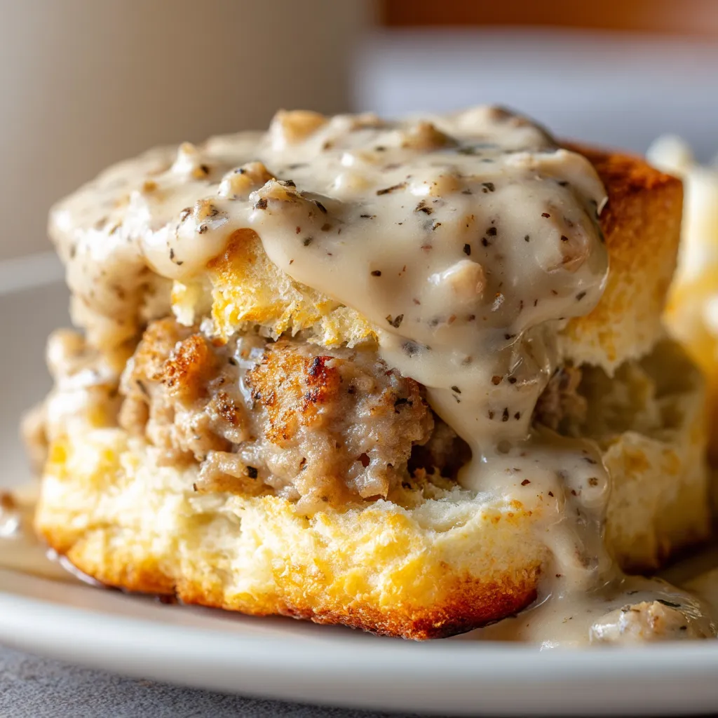 A plate of food with gravy.
