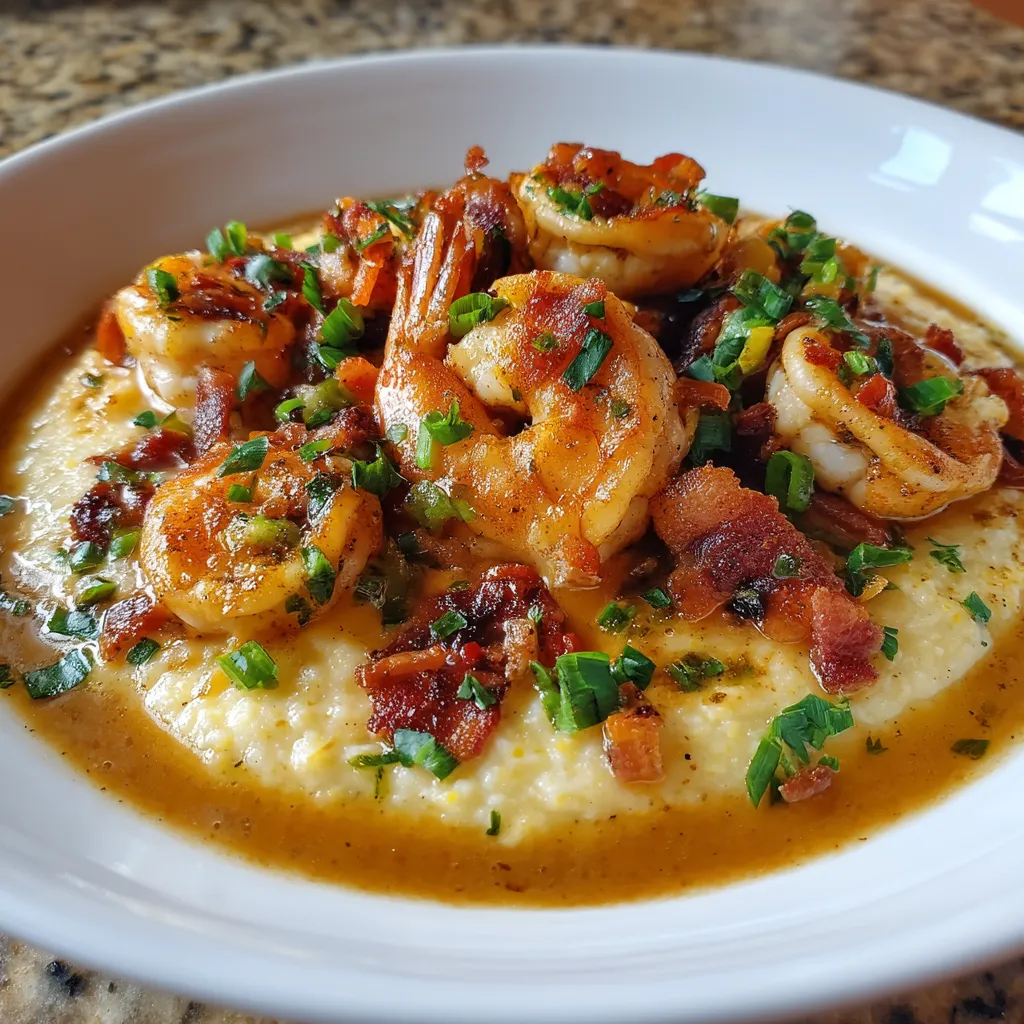 A plate of shrimp and grits.