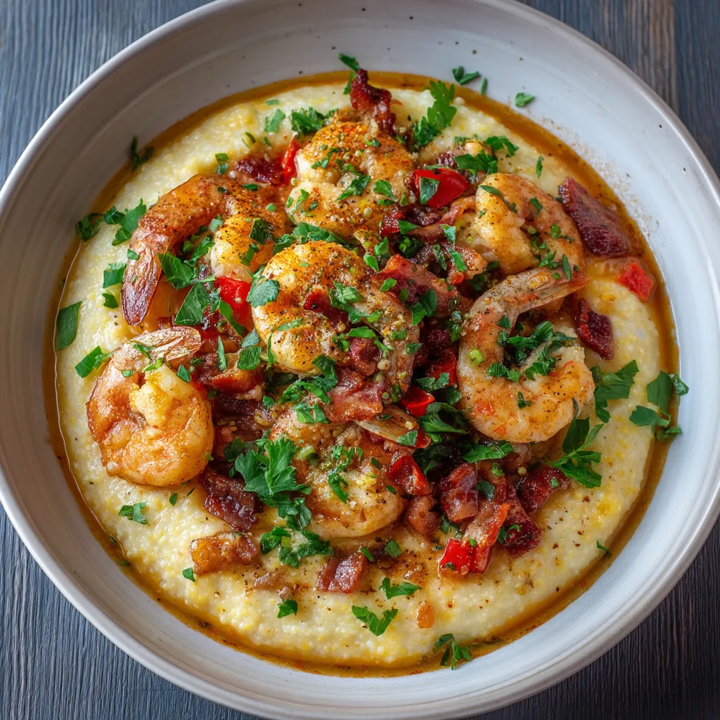 A bowl of shrimp and grits.