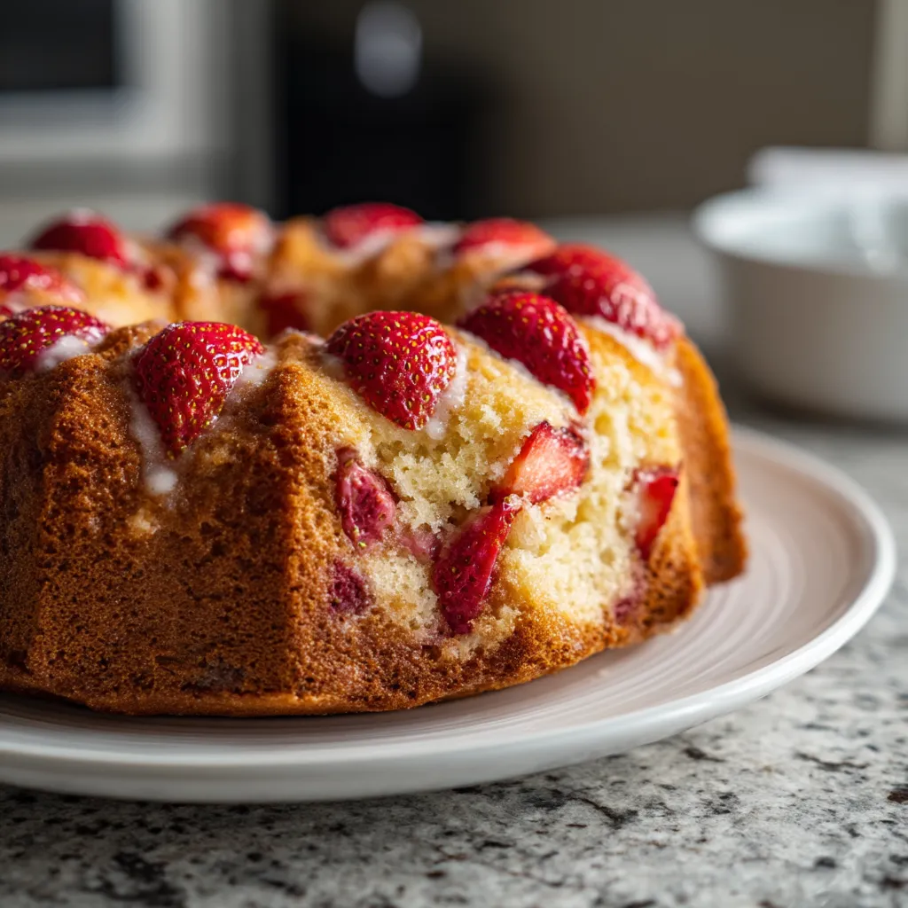 A cake with strawberries on top.