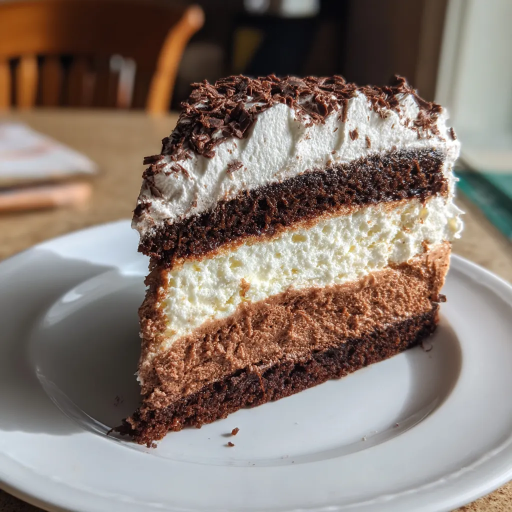 A slice of chocolate cake on a plate.