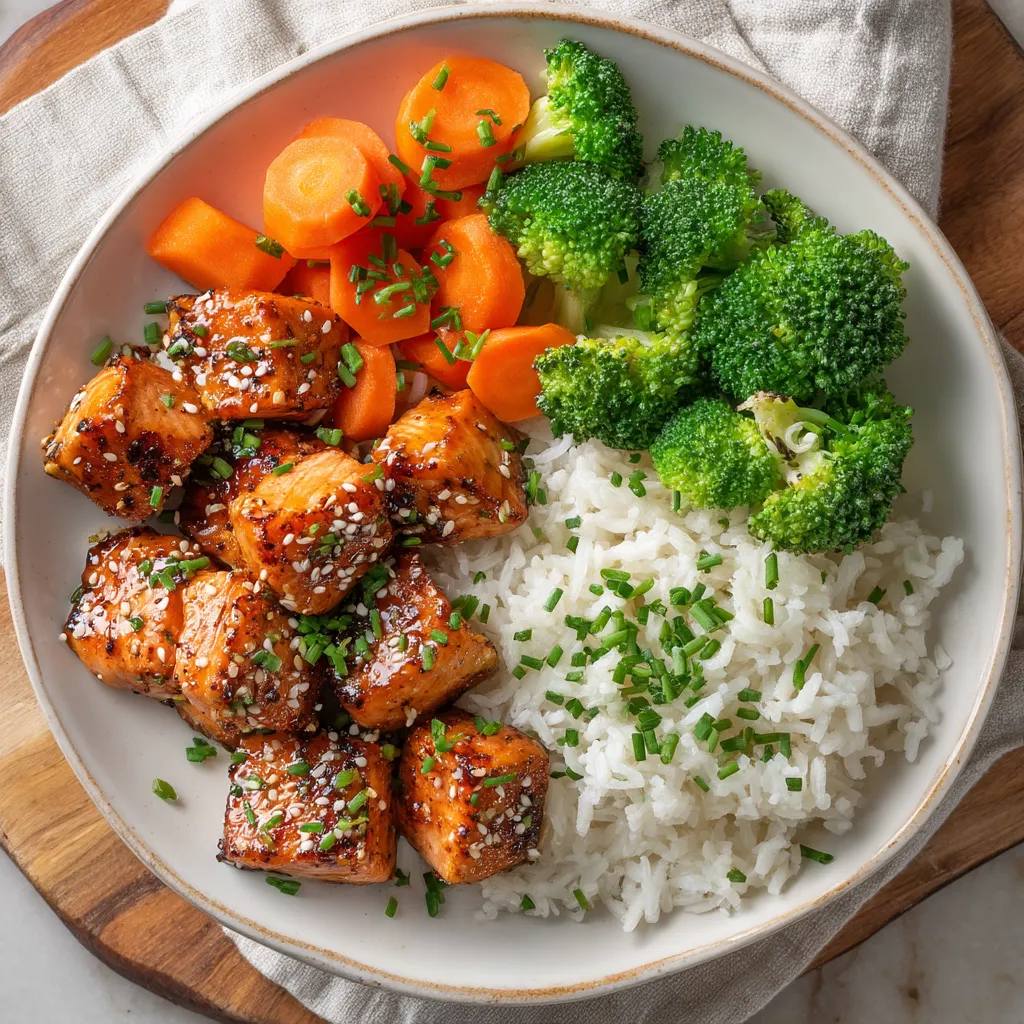 A plate of food with rice, broccoli, and carrots.