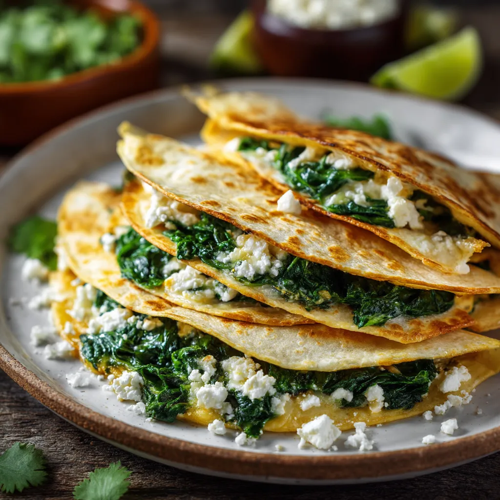 A stack of pancakes with spinach on top.