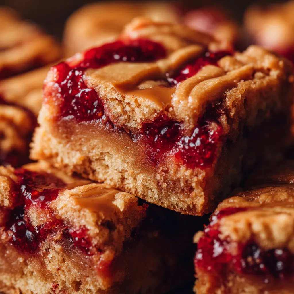 A close up of a PB&J blondie.