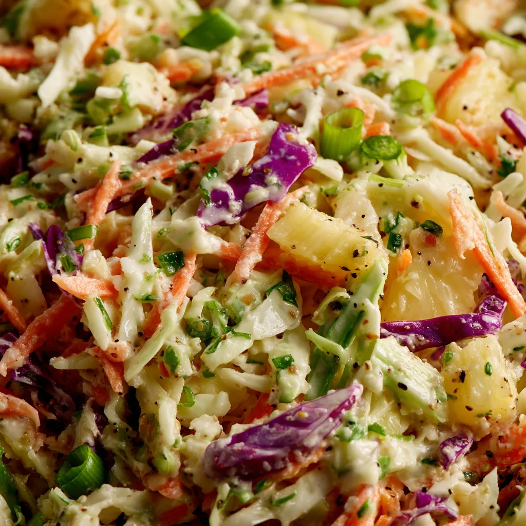 A close up of a pineapple coleslaw.