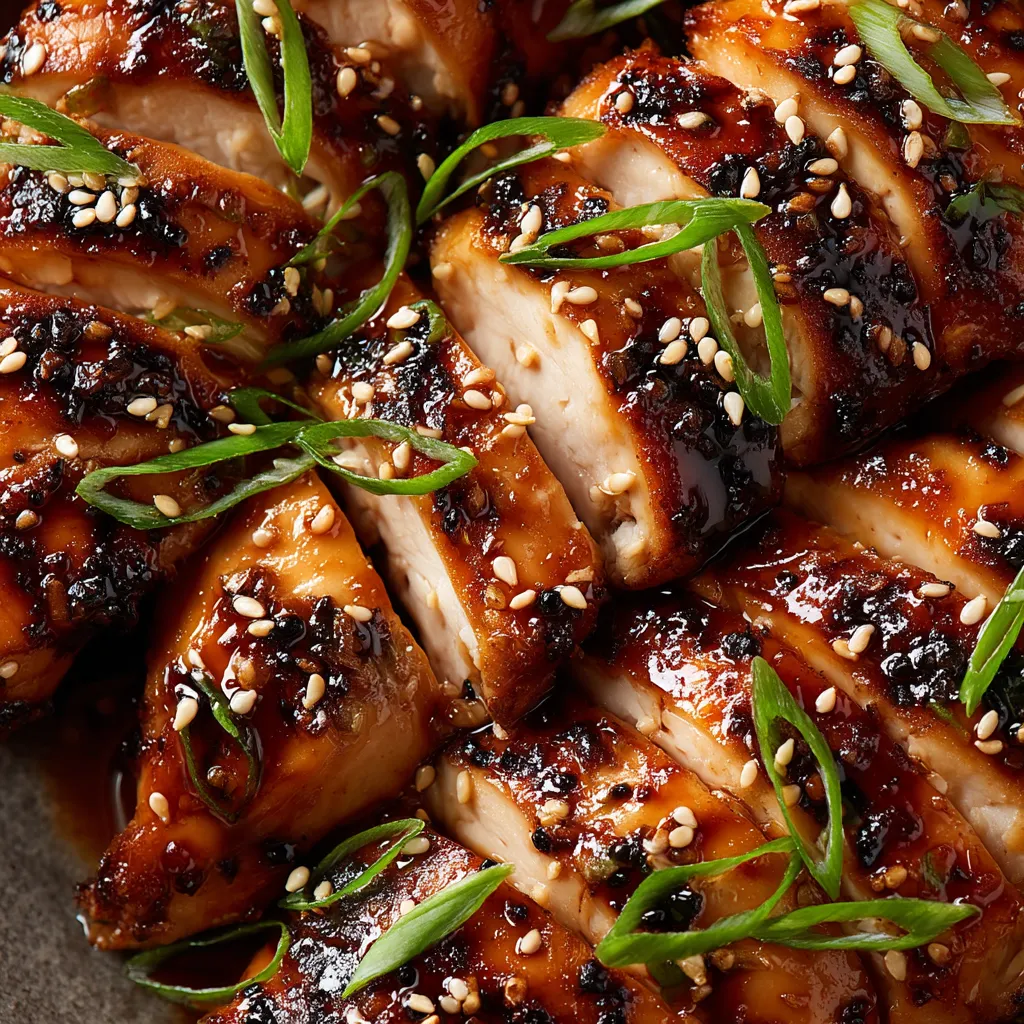 Grilled soy ginger chicken with sesame seeds.