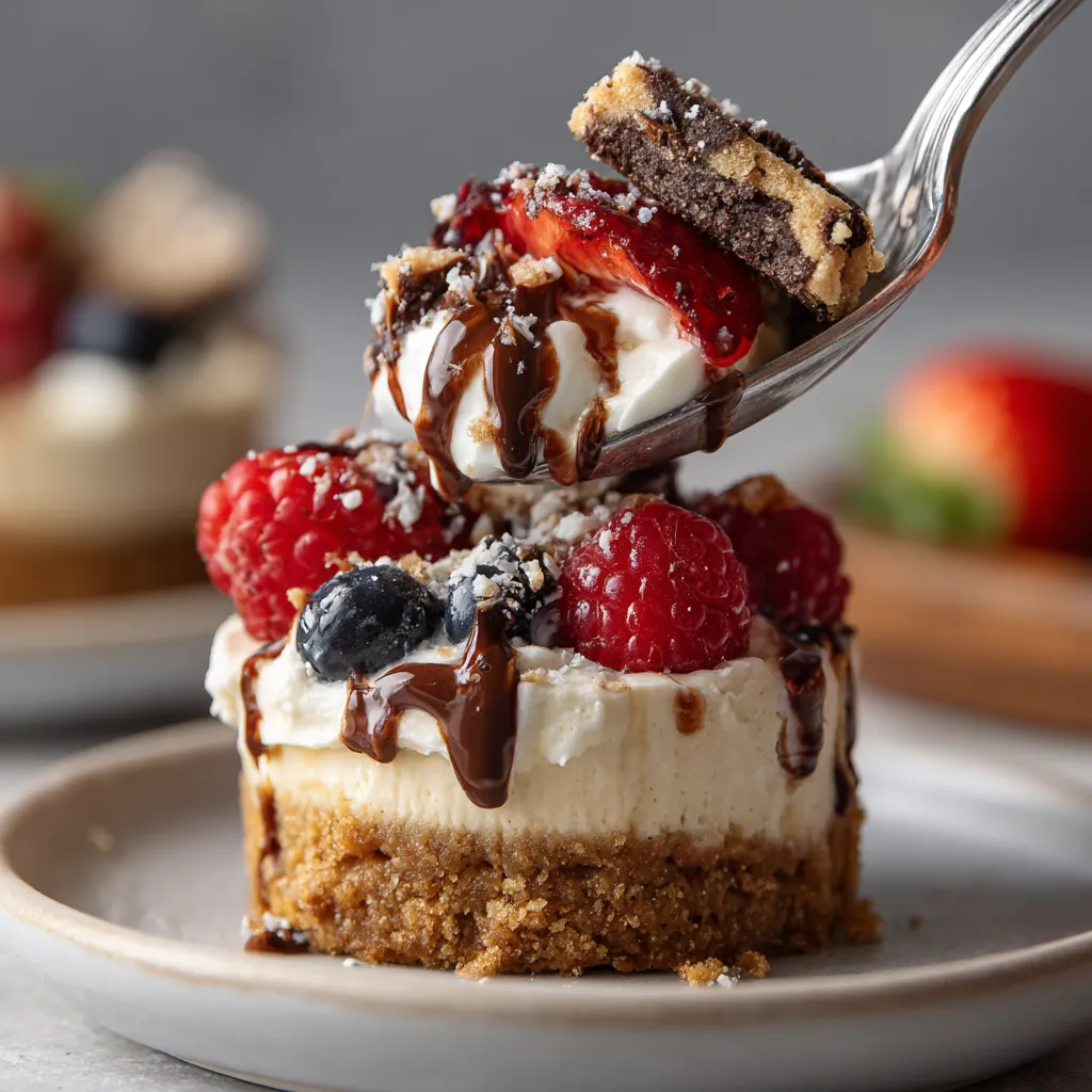 A fork is holding a piece of dessert.