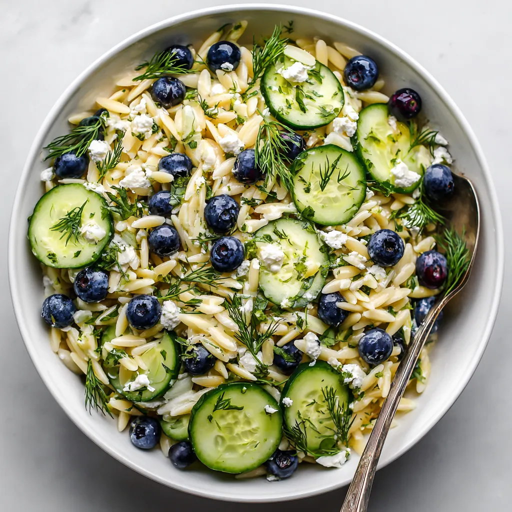 A bowl of food with blueberries, cucumbers, and feta cheese.