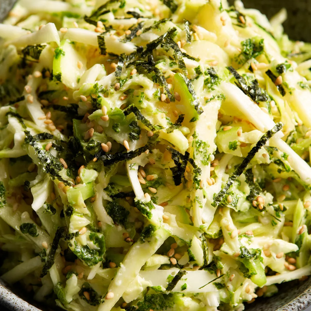 A bowl of green apple and wasabi slaw.