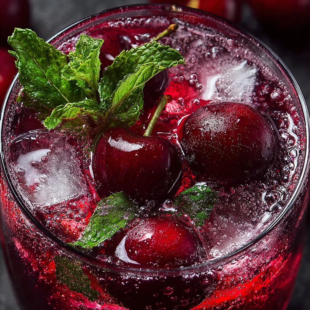 A glass of cherry-infused mocktail.