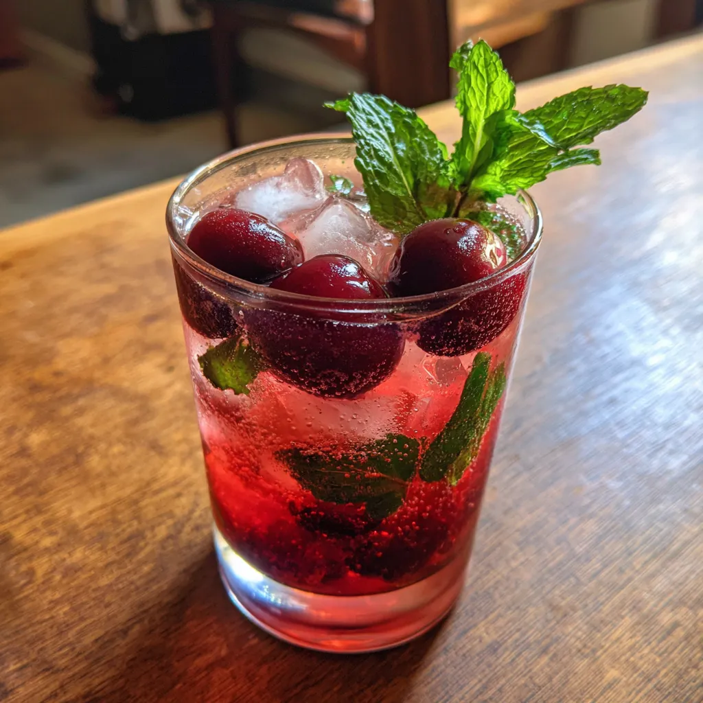 A glass of red wine with a mint garnish.