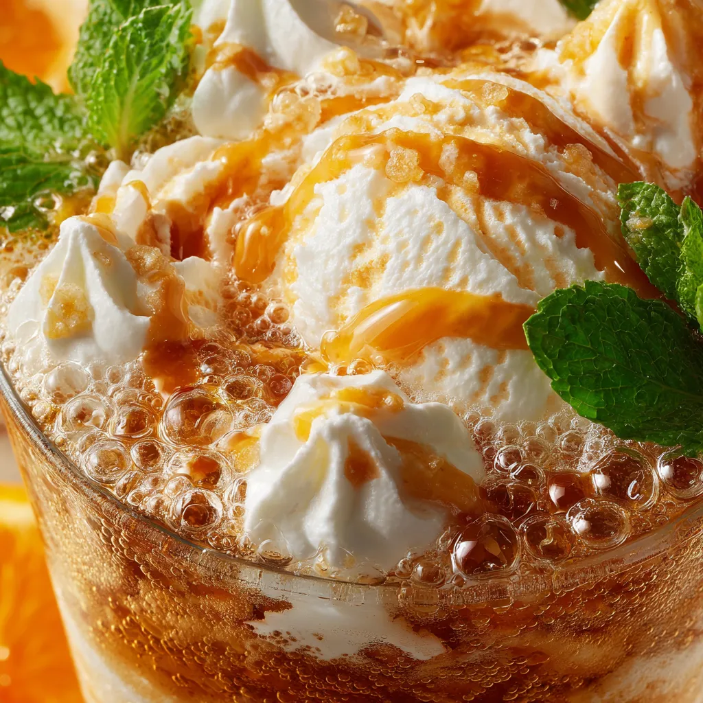 A glass of Rebel Float with a scoop of ice cream.