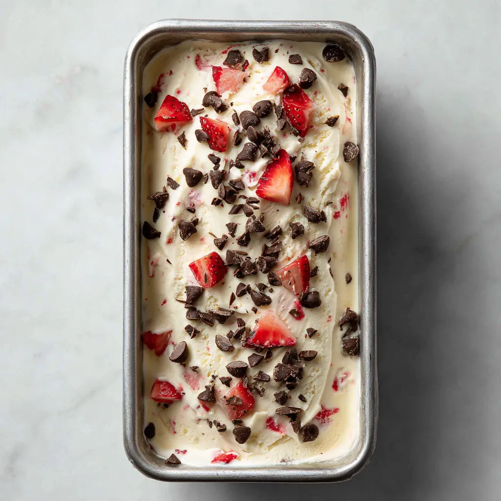 A container of chocolate and strawberry ice cream.
