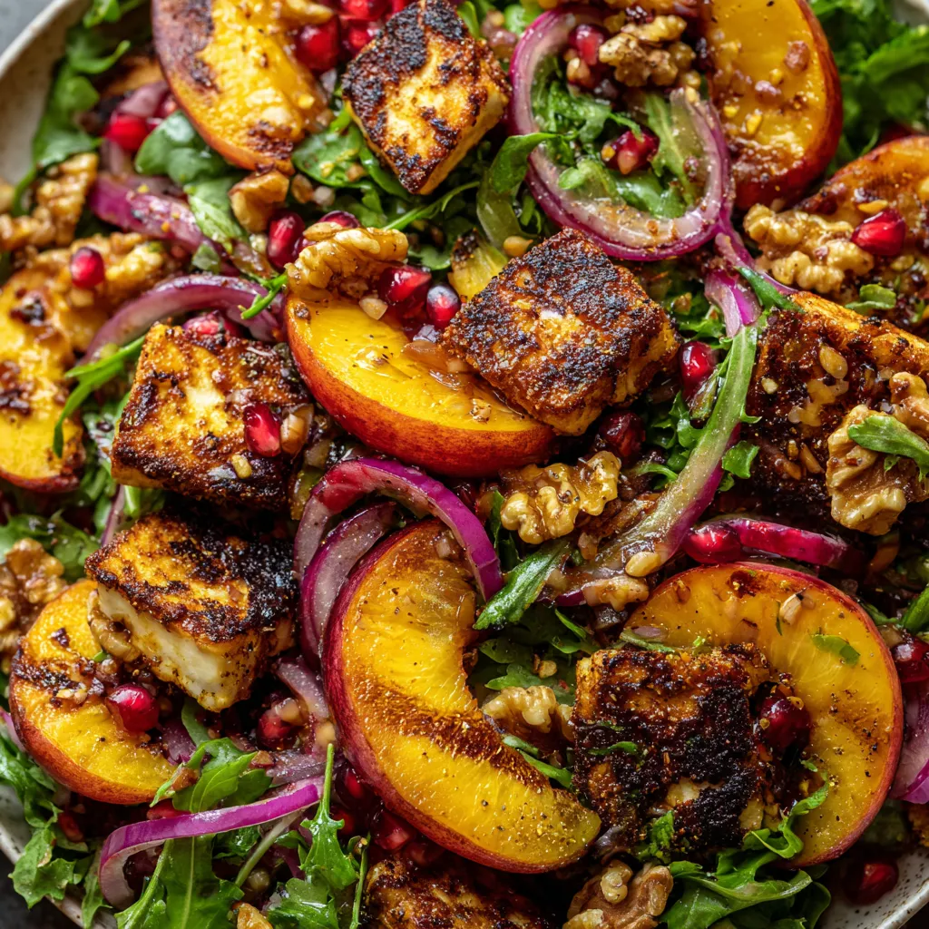 A grilled peach and halloumi salad.