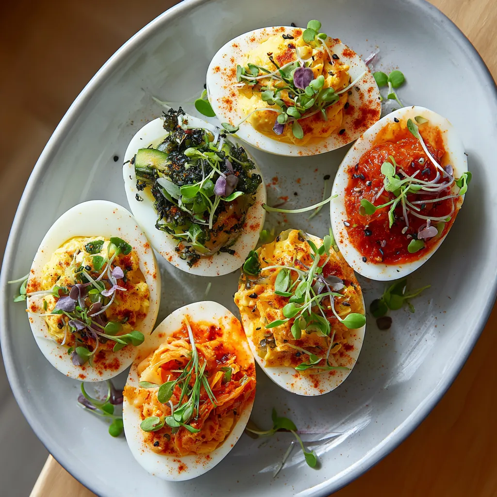 A plate of eggs with various toppings.