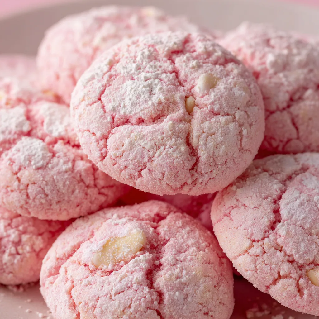 Pink lemonade cookies on a plate.