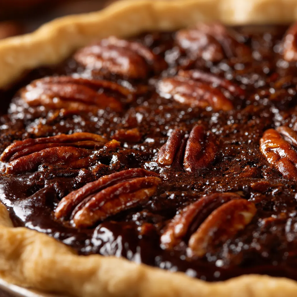 A slice of Texas Chocolate Pecan Pie.