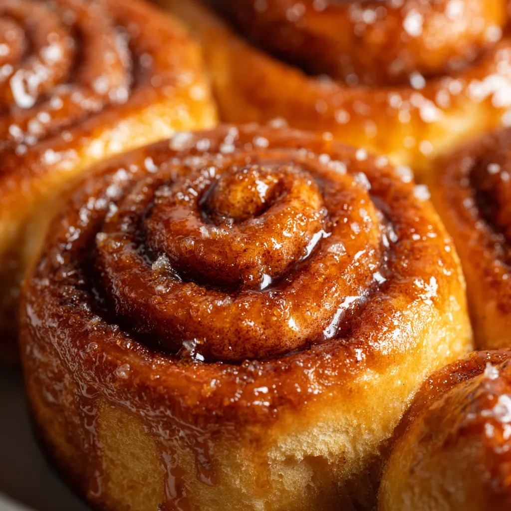 Homemade honey buns on a plate.