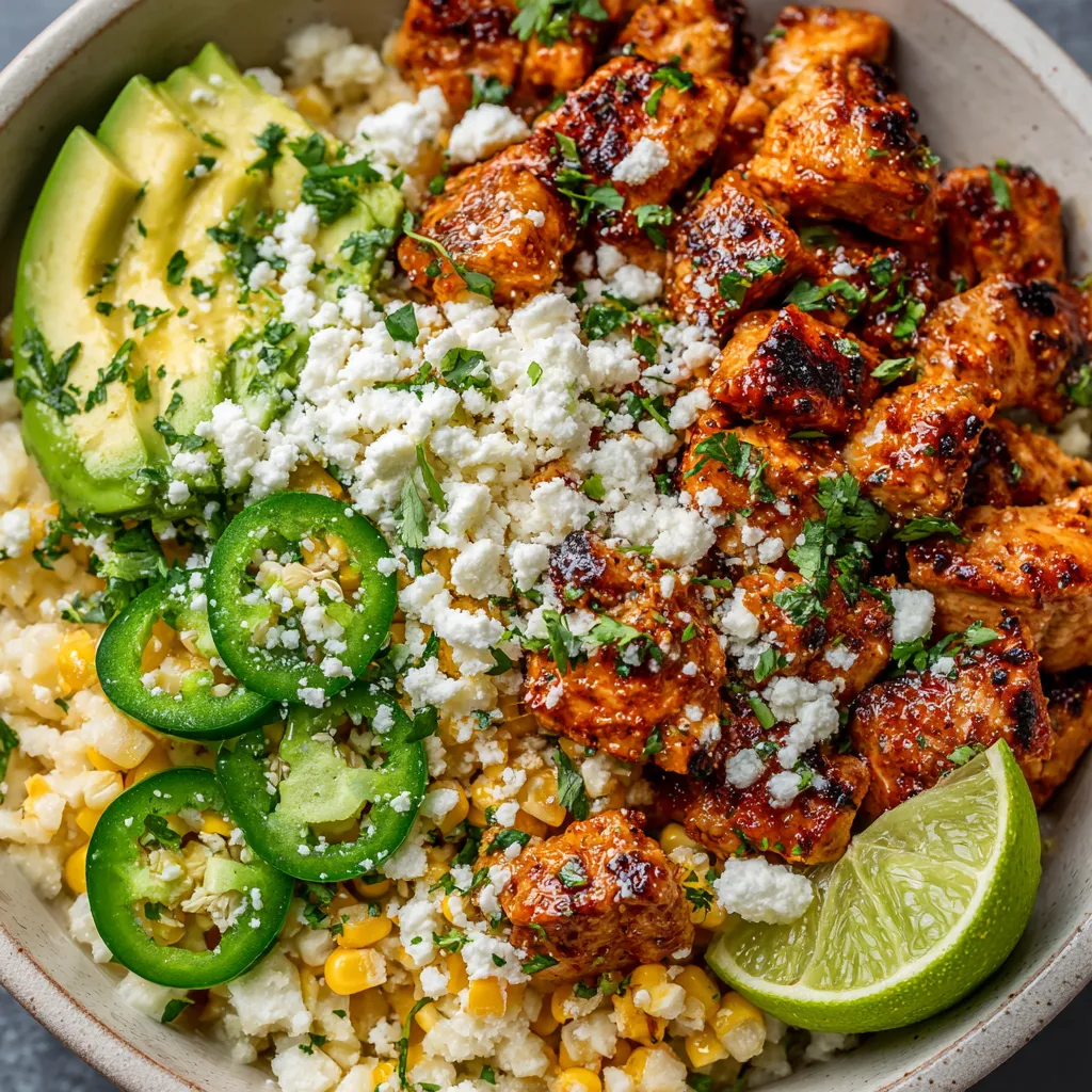 A bowl of Mexican street corn chicken.