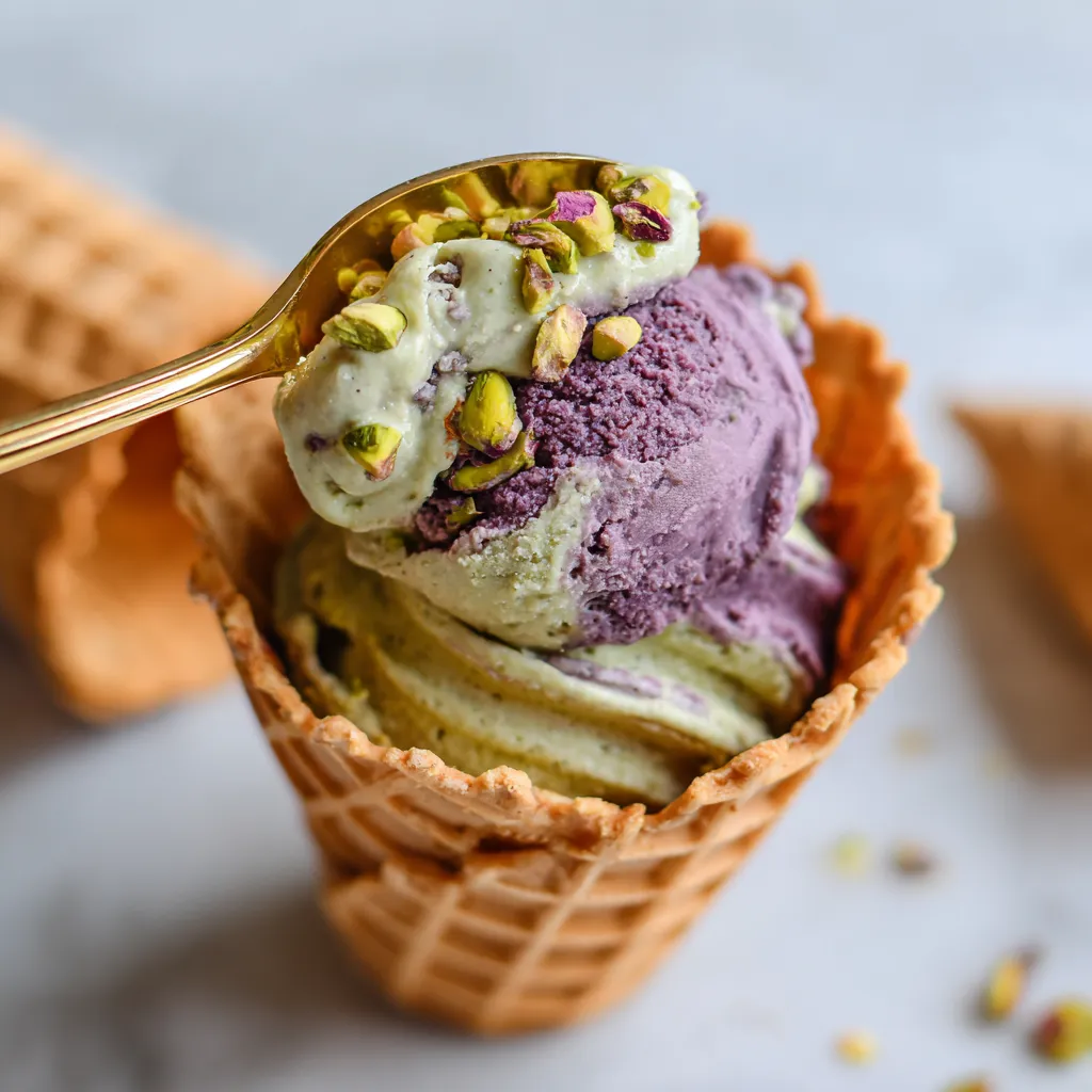 A scoop of ice cream in a cone.