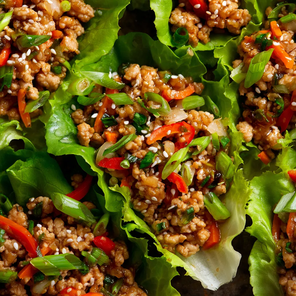 A plate of Asian chicken lettuce wraps.