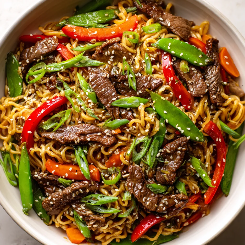 A bowl of noodles with meat and vegetables.