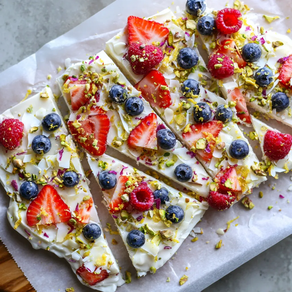 A slice of cake with strawberries and blueberries on top.