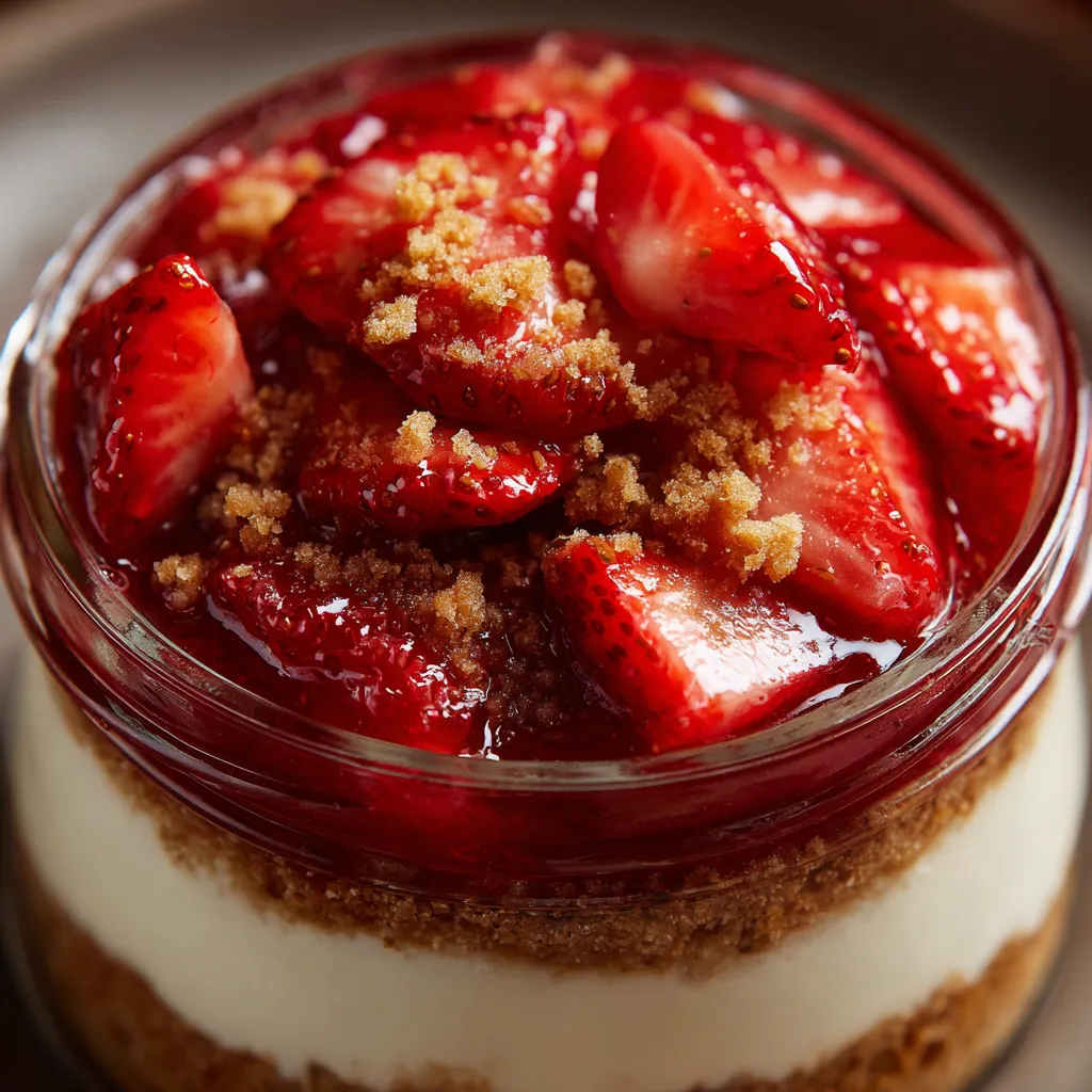 A close up of a no-bake strawberry cheesecake.