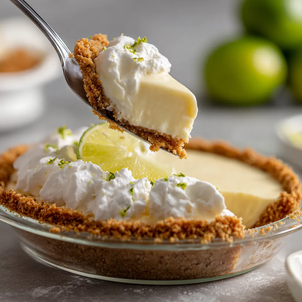 A slice of key lime pie is being served.