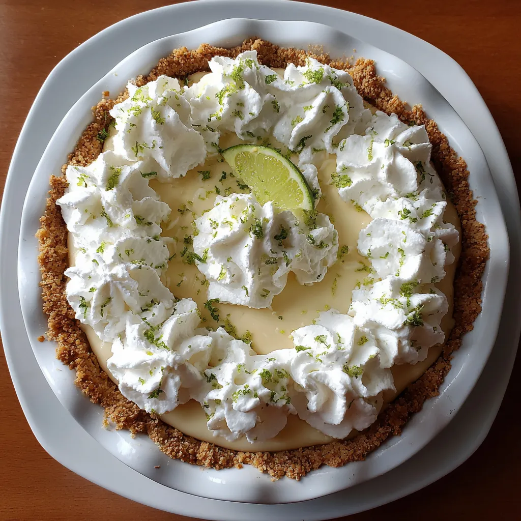 A slice of pie with whipped cream and lime.