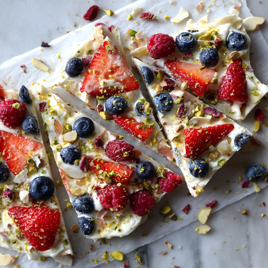 A slice of strawberry and blueberry cheesecake.