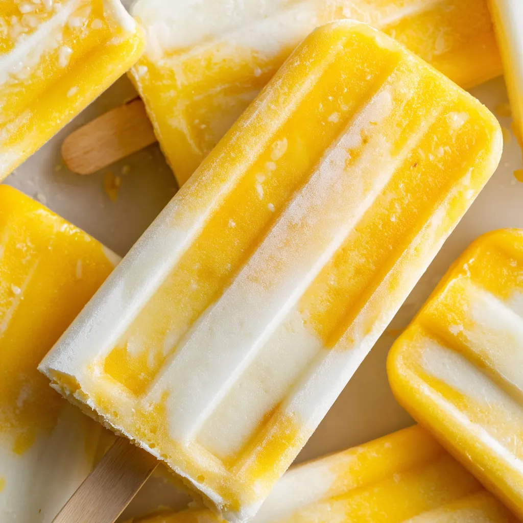 Pineapple coconut popsicles on a table.