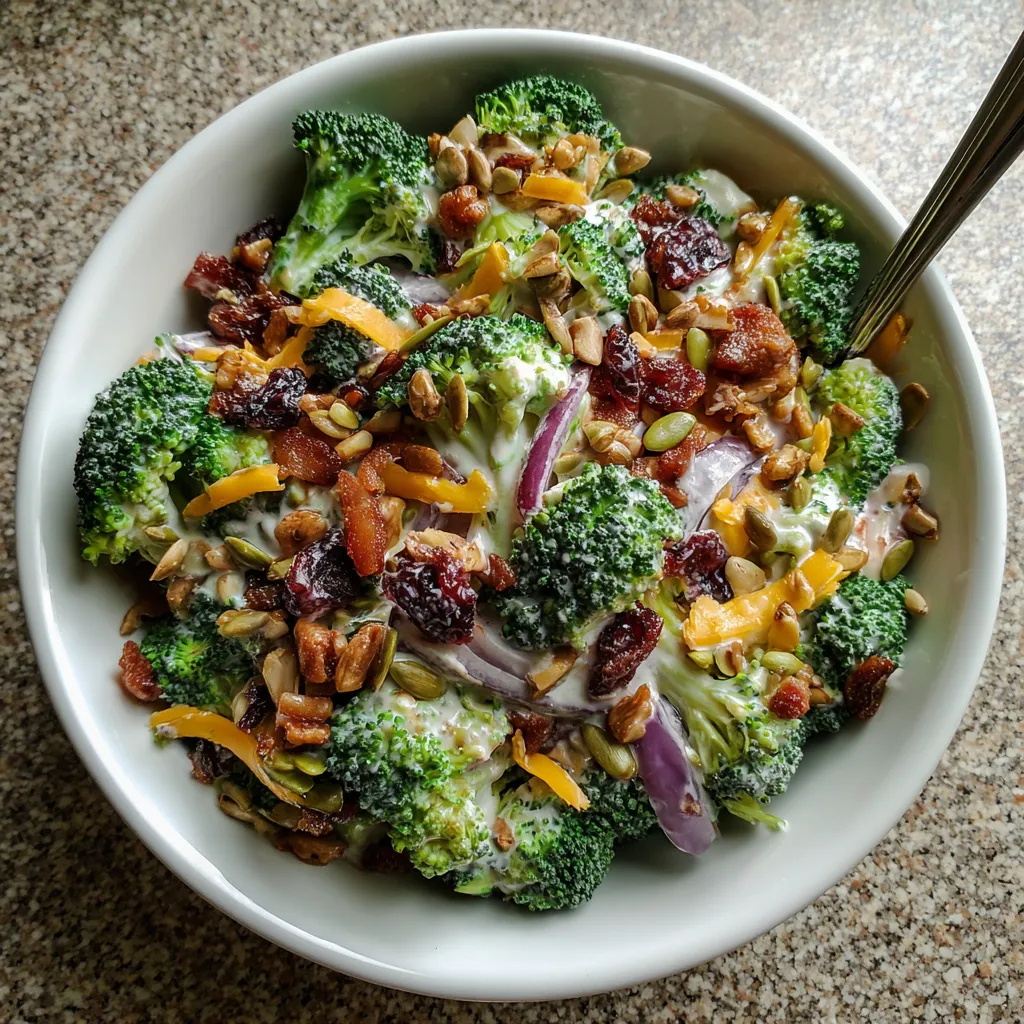 A bowl of broccoli and nuts.