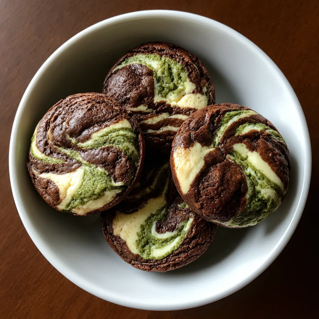 A bowl of chocolate and green muffins.