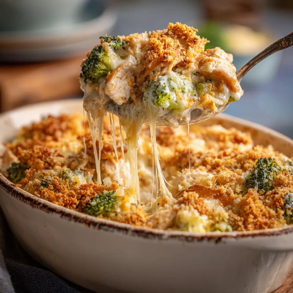 A bowl of food with broccoli, rice, cheese, and chicken.