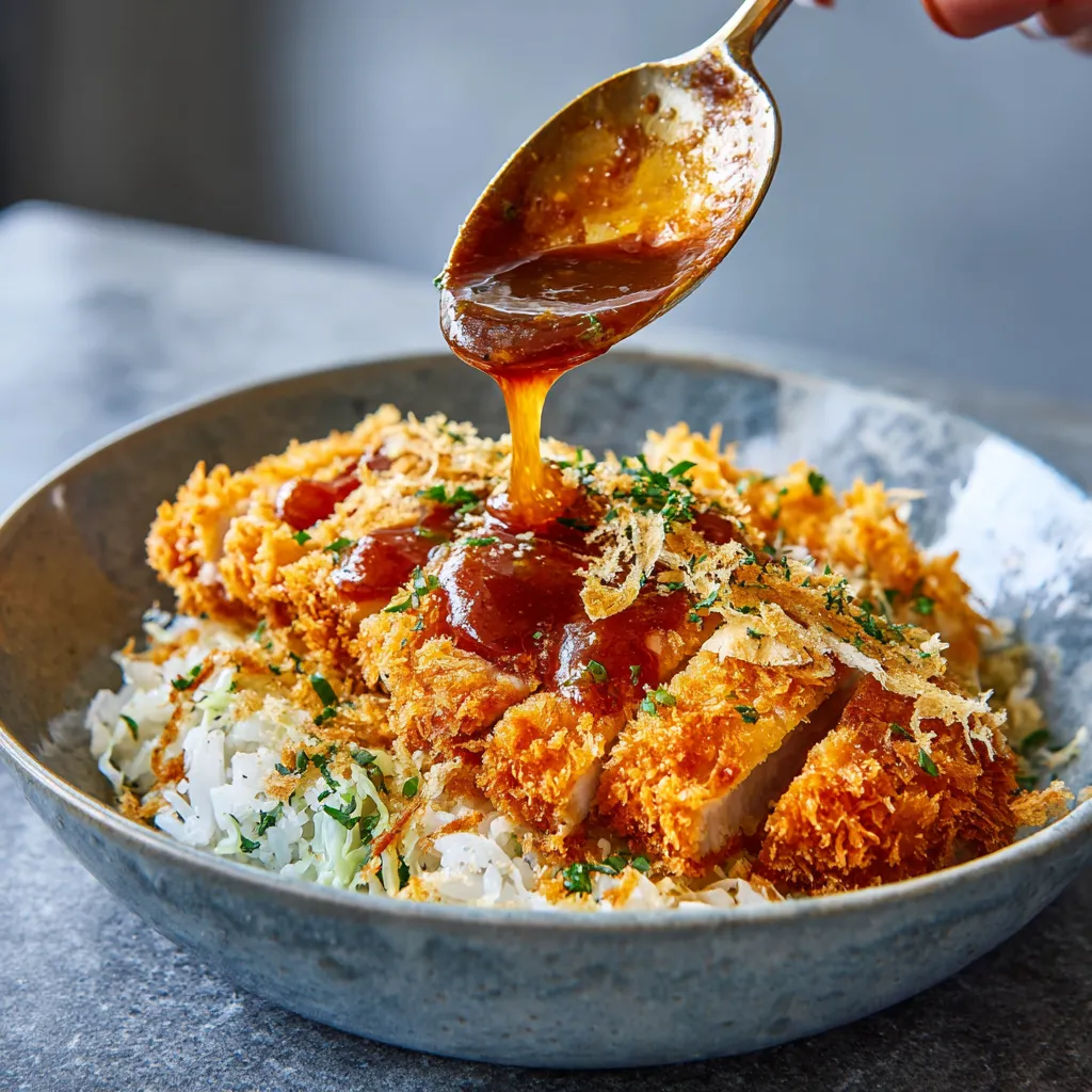 A spoon is being used to pour sauce over a plate of food.