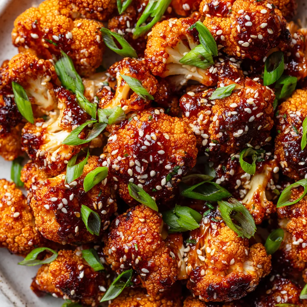 A plate of baked cauliflower with sesame seeds.