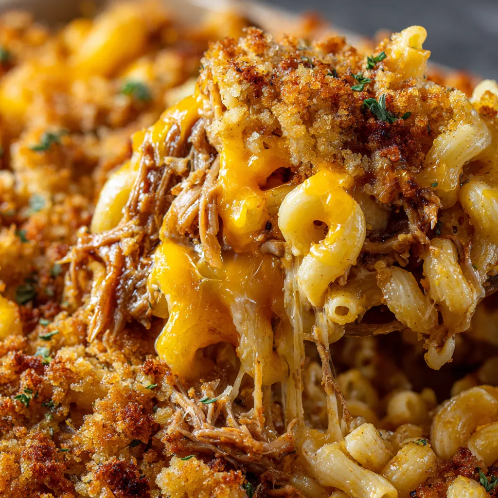 A delicious BBQ Pulled Pork Macaroni Bake.