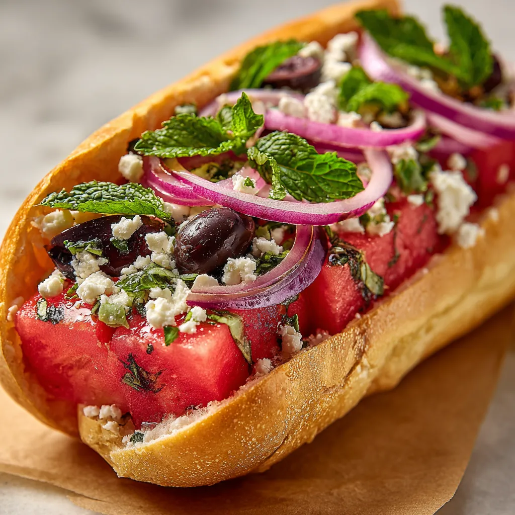 A sandwich with tomatoes, onions, and olives.