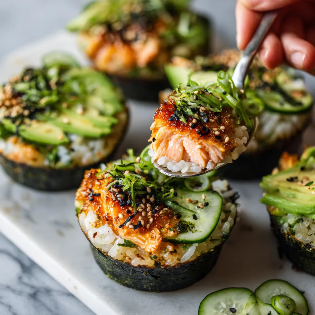 A person is eating sushi from a muffin tin.