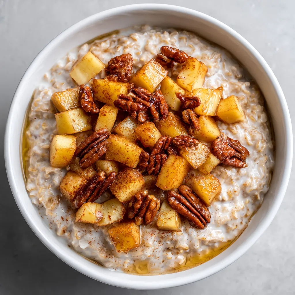 A bowl of oatmeal with nuts and fruit.