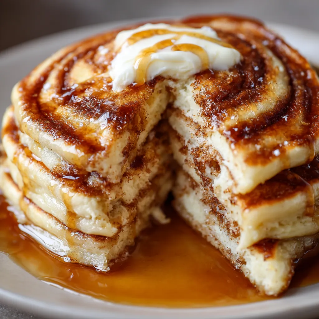 A stack of cinnamon swirl pancakes.